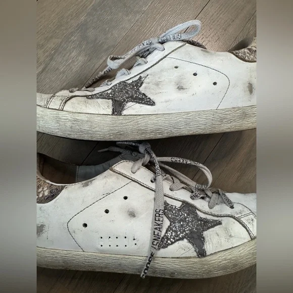 Golden Goose Authentic White Superstar Sneakers with Glitter Star Size 37 (US 7) - Picture 5 of 11